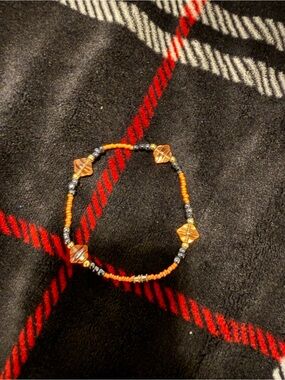 Orange Seed Bead Anklet with Metallic Accents